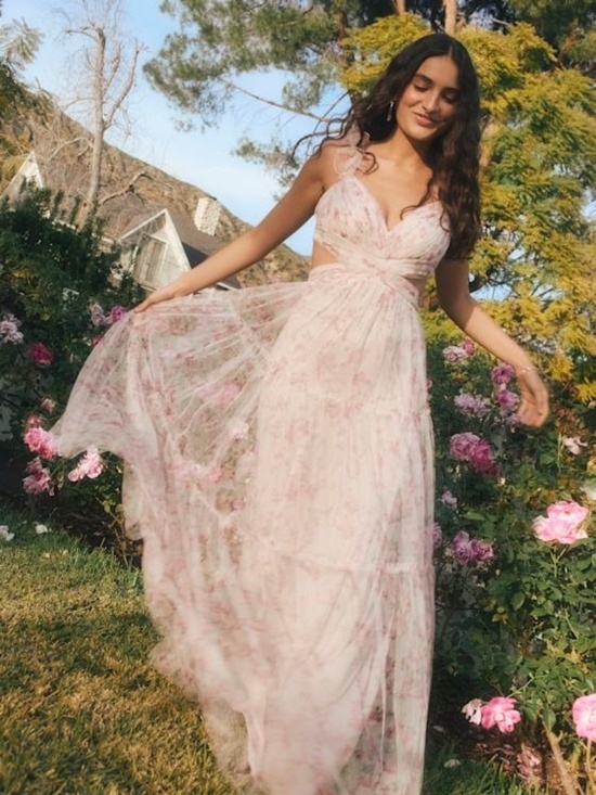 Lulus Dresses & Skirts - Lulus Ethereal Love Blush Floral Pleated Tiered Tie-back Maxi Dress Pink